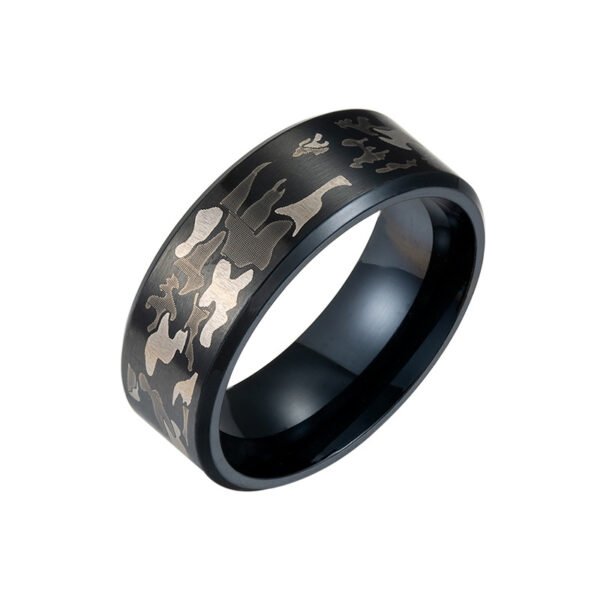 Camouflage Three-color Ring Military Fan Titanium Steel Jewelry - Image 3