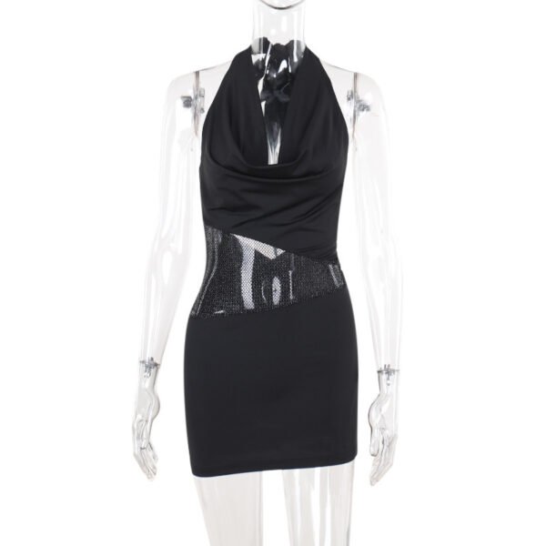 Sexy Slim Deep U-neck Dress With Sequin Mesh Patchwork Design Ins Fashion Halter Short Dresses Women's Clothing - Image 2