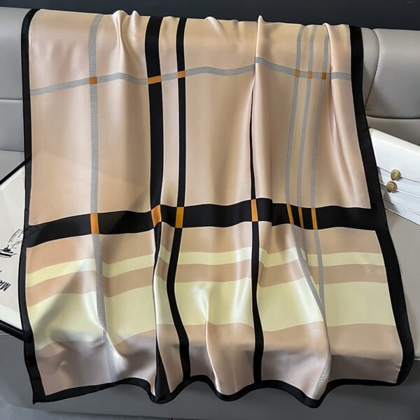 New Simple Plaid Imitated Silk Scarves Elegant Shawl - Image 2