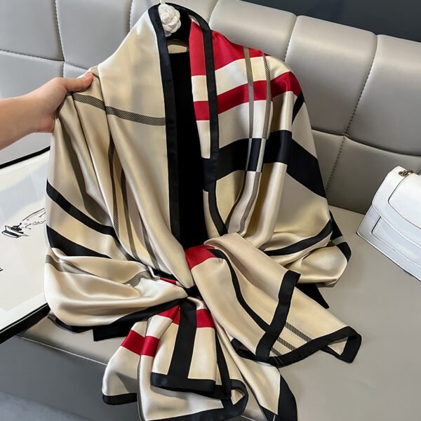 New Simple Plaid Imitated Silk Scarves Elegant Shawl - Image 6