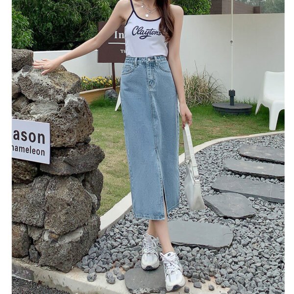 Women's High Waist Summer Retro Straight Loose Denim Skirt - Image 6