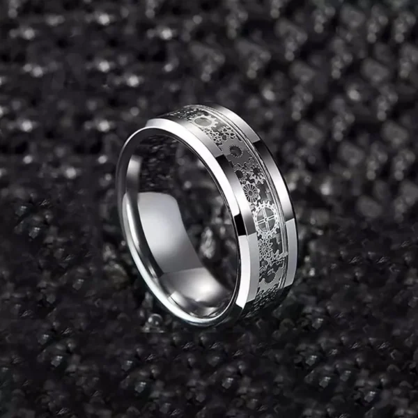 New Fashion Steampunk Gear Wheel Men Stainless Steel Ring Inlay Carbon Fiber Rings For Men Rock Punk Wedding Band Jewelry - Image 6