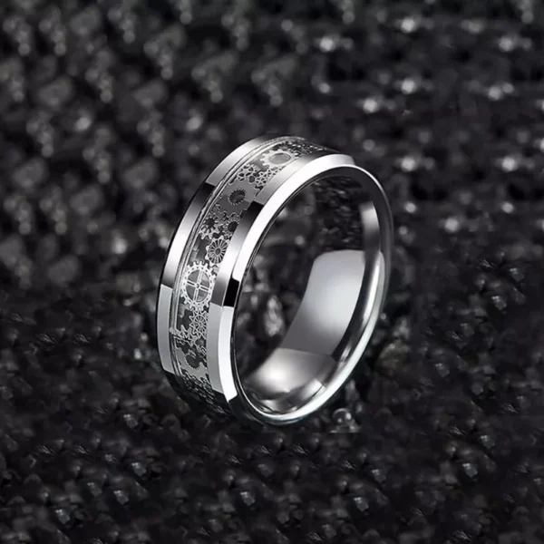 New Fashion Steampunk Gear Wheel Men Stainless Steel Ring Inlay Carbon Fiber Rings For Men Rock Punk Wedding Band Jewelry - Image 5