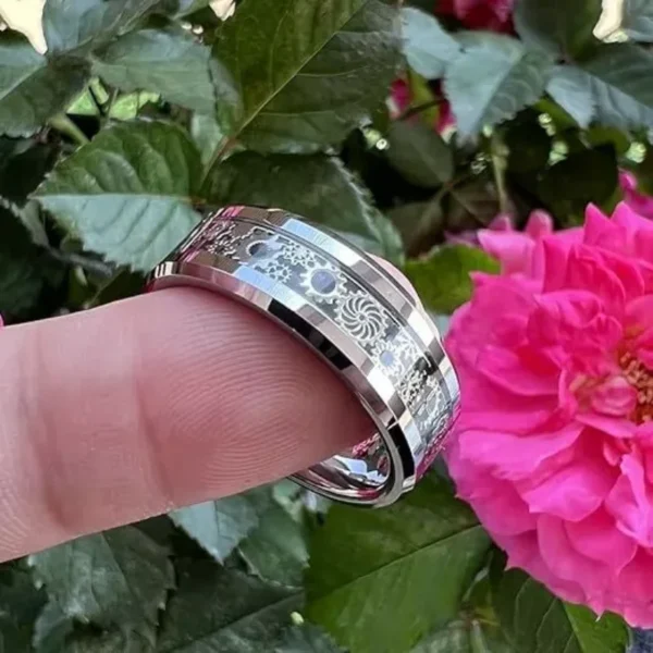 New Fashion Steampunk Gear Wheel Men Stainless Steel Ring Inlay Carbon Fiber Rings For Men Rock Punk Wedding Band Jewelry - Image 2