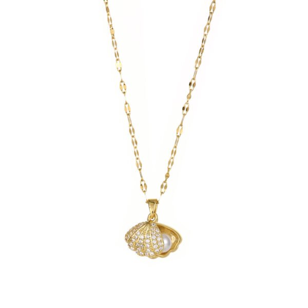 Shell Pearl Necklace With Rhinestones Female Zircon Temperament Personality Jewelry - Image 5